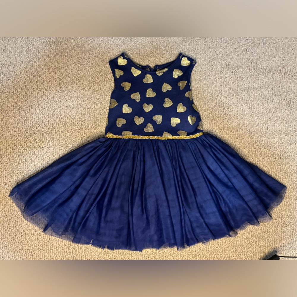 Girls Navy Blue and Gold Embellished Ruffled Formal Dress. Christmas Dress 4t
